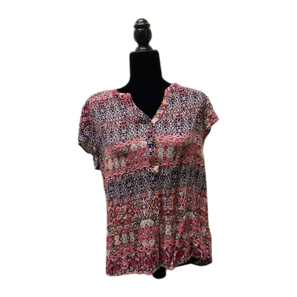 C22 Tantrums Women's Short-sleeve Top with Notch Neckline, L